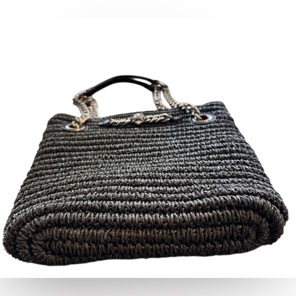 Kurt Geiger Chelsea raffia Tote Bag with matted gun metal strap - Picture 8 of 12